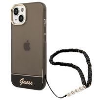 GUESS GUHCP14SHGCOHK iPhone 14 / 15 / 13 6.1" black hard case with Translucent Pearl strap