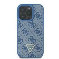 GUESS GUHCP16SP4TDSCPB iPhone 16 6.1" blue hard case with leather, metal logo, and strass crossbody strap
