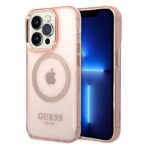 GUESS GUHMP14LHTCMP iPhone 14 Pro 6.1" pink hard case with gold outline, translucent, MagSafe compatible
