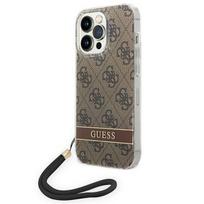 GUESS GUOHCP14LH4STW iPhone 14 Pro 6.1" brown hard case with 4G print strap