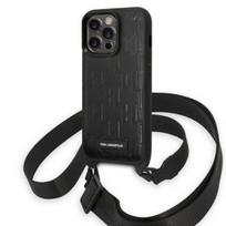 Karl Lagerfeld KLHCP14LSTMMK iPhone 14 Pro 6.1" hard case, black, Monogram Plaque Logo Strap
