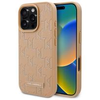 Karl Lagerfeld KLHMP16LPKHPORPE iPhone 16 Pro 6.3" beige leather hard case with monogram, metal logo, and MagSafe compatibility