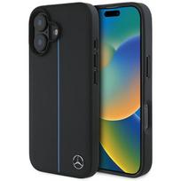 Mercedes MEHMP16S23RURBK iPhone 16 6.1" black hard case, MB Blue Line Leather, MagSafe