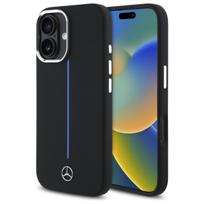 Mercedes MEHMP16S23SUMBK iPhone 16 6.1" black hard case with blue MagSafe silicone stripe