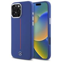 Mercedes MEHMP16X23SUMRV iPhone 16 Pro Max 6.9" navy hard case with red silicone stripe and MagSafe compatibility
