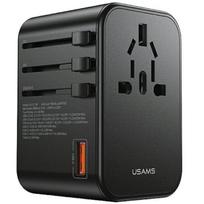 USAMS 1xUSB+2xUSB-C AC Adapter, 65W 4-in-1 US/AU/EU/UK, Black, CC199TC01 (US-CC199), Universal Travel Charger
