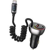 USAMS Car Charger. C37 1xUSB+1xUSB-C 60W + USB-C 30W PD+QC Fast Charge Cable, Black/Black, CC192CC01 (US-CC192)