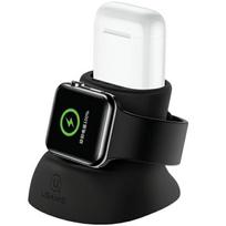 USAMS Silicone 2-in-1 charging stand for Apple Watch and AirPods, black/black, ZJ51ZJ01 (US-ZJ051)