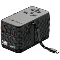 Verbatim EU/UK/US travel adapter, GaN USB-A/3xUSB-C PD 85W CNT-02, black/black, 32127
