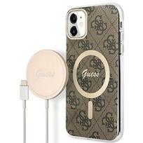 GUESS Case GUBPN61H4EACSW Case+Charger iPhone 11 6.1" brown hard case with 4G Print MagSafe