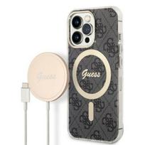 GUESS GUBPP13XH4EACSK Case+ Charger iPhone 13 Pro Max black/black hard case 4G Print MagSafe