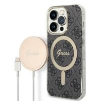 GUESS Case GUBPP14LH4EACSK + Charger iPhone 14 Pro 6.1" Black Hard Case 4G Print MagSafe