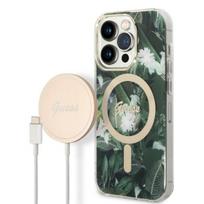 GUESS Case GUBPP14LHJEACSA + Charger iPhone 14 Pro 6.1" green/light green hard case Jungle MagSafe