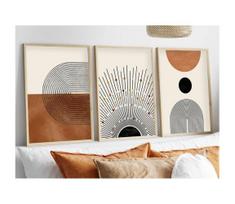 KOMPLEKTAS 3x Paveikslėlis nuotraukų rėmelyje 50x70 cm smėlio spalva/ruda