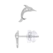 Boucles d'Oreilles - LÉA & ARTHUR - Dauphin - Or Blanc 375 - Oxyde de Zirconium - Enfant balta