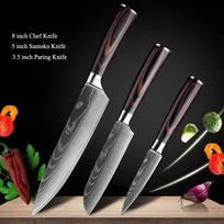 3 vnt. virėjo peilių rinkinys Damasko rašto virtuvės peilių rinkiniai Cleaver Paring Santoku pjaustymo peilis