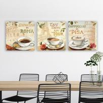 Trijų dalių reprodukcija Esspreso Romoje, Café crème prie Eifelio bokšto, Cappuccino Pizoje