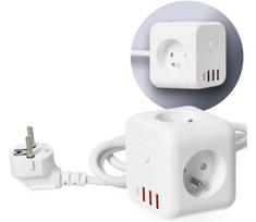 Prailginimo laidas kubas su jungikliu LINEA 3x230V + 4xUSB A/C balta