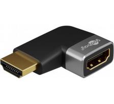 Goobay 72010 HDMI Angled Adapter 90° Horizontal, 8K at 60 Hz, Gold-Plated, Black/Silver