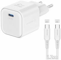 Swissten GaN USB-C 20W PD Travel Charger + 1.2m USB-C to USB-C Data Cable