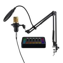 Podcast įrangos komplektas kondensatoriaus mikrofonas su 48 V tiesioginio garso plokštės rinkiniu Plug and Play podcast juoda