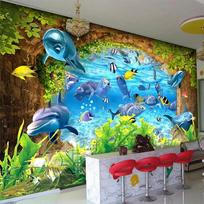 3D Tapetai Modernūs Delfinai Žuvys Animaciniai Vaikų Miegamojo Sienų Freskos Svetainės Fono Sienų Tapyba 250 cm(W) x 160 cm(H) blue