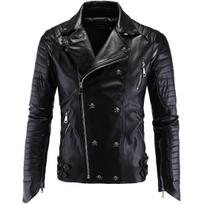 Aowofs Madingas+Punk Vyriškas Odinis Paltai Calipi Motociklininko Odinis Paltai Slim Fit Harley Odinė Striukė+Y998 3XL juoda