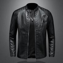 Naujas didelis odinis paltas su stovinčia apykakle vyrams, mados tendencija, prigludęs, vyriškas, kasdienis, motociklininko apranga, odinė striukė 4XL juoda
