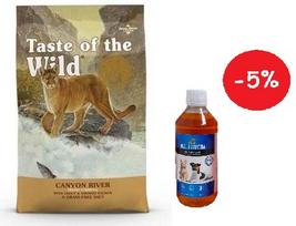 Taste of the Wild Canyon River Cat 2kg + LAB V Lašišų aliejus šunims ir katėms 250ml