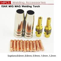 14Pcs 15AK Welding Torch Consumables 0.6-1.2mm MIG Torch Gas Nozzle Tip Holder 1.0mm
