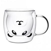 ALTOM dvigubo stiklo puodelis vaikams su rankena „Panda“ 260 ml