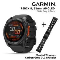 GARMIN Fenix 8 51 mm, AMOLED, Slate Gray + Vented Titanium Bracelet Carbon Gray DLC sportinis laikrodis 010-02905-00 / 010-12864-09