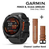 GARMIN Fenix 8 51 mm, AMOLED, Slate Gray + Chestnut Leather Band sportinis laikrodis 010-02905-00 / 010-12864-05