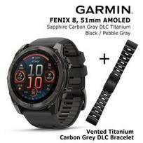 GARMIN Fenix 8 51 mm, AMOLED, Sapphire Carbon + Vented Titanium Bracelet Carbon Gray DLC sportinis laikrodis 010-02905-21 / 010-12864-09