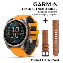 GARMIN Fenix 8 47 mm, AMOLED, Sapphire Titanium + Chesnut Leather Band sportinis laikrodis 010-02904-11 / 010-12863-05