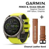 GARMIN Fenix 8 51 mm, Solar, Sapphire Titanium + Chesnut Leather Band sportinis laikrodis 010-02907-21 / 010-12864-05