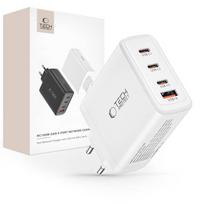 Laidinis įkroviklis 100W 3x USB-C PD + QC3.0 USB Tech-Protect NC100W-GAN baltos spalvos
