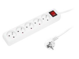 PR-570WSP 5 lizdų maitinimo ilgintuvas su įžeminimu + jungiklis 5 m baltas (3x1.5 mm)