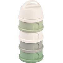 BEABA 4 SKYRIŲ PIENO MILTELIŲ DOZATORIUS IR UŽKANDŽIŲ DĖŽUTĖ, COTTON/SAGE GREEN