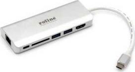 Roline USB HUB ROLINE prijungimo stotelė USB Type C, HDMI 4K, USB 3.0 / USB 3.2 Gen 1, SD / MicroSD, Gigabit Ethernet