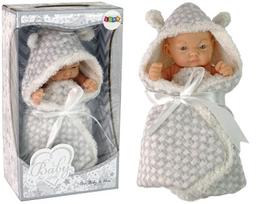 Lėlė kūdikis su pilka antklode, 24 cm