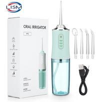 Burnos drėkintuvas, nešiojamas dantų vandens siūlas, USB įkraunamas vandens čiurkšlės siūlas, 4 purkštukų antgalis, 220 ml, 3 režimai IPX7 1400 aps./min. balta