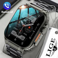 LIGE įrašymo funkcija SIRI ciferblato išmanusis laikrodis 600 MAH didelis akumuliatorius TWS Music 100+ Sports Watch True Blood Oxygen Smart Watch Men silicone strap juoda