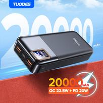 Tuodes Power Bank 20000mAh PD20W išorinė didelė baterija 22,5W greito įkrovimo nešiojamas įkroviklis skirtas iPhone Samsung Xiaomi 10000mAh juoda