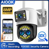 AIOOK YOOSEE APP apsaugos kamera Wifi PTZ belaidė lauko CCTV kamera HD 24MP 8K 10X ZOOM Automatinis dvipusių skambučių sekimas spalvotas naktinis matymas Camera