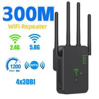 300Mbps belaidis WiFi kartotuvas Wi-Fi stiprintuvas signalo stiprintuvas Dviejų juostų 2.4G 5G Wi-Fi plėstuvas 802.11ac Gigabit WPS tinklo maršrutizatorius su 4 antenomis EU Plug balta