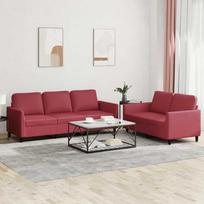 Sofa Sofos komplektas su pagalvėlėmis, 2 dalių, vyno, dirbtinė oda