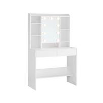 Kosmetinis staliukas su LED apšvietimu | 2 stalčiai | 90 cm plotis | Balta