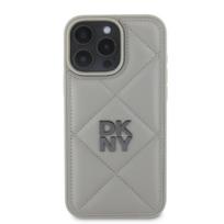 DKNY PU Leather Quilted Stack Logo Apple iPhone 16 Pro dėklas telefonui pilkos spalvos