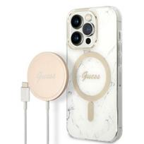 GUESS Case GUBPP14LHMEACSH + Charger iPhone 14 Pro 6.1" White Marble MagSafe Hard Case
